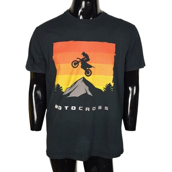VTG 90s Motocross Horizen Sunset Mountain Outdoors Short Sleeve T-Shirt Large - Picture 1 of 7
